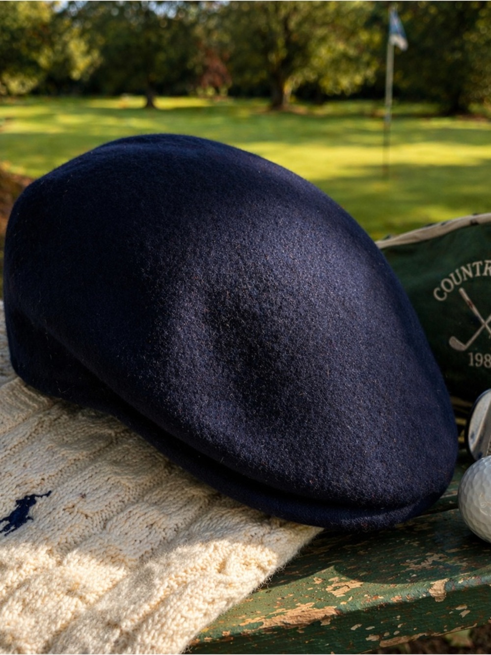 Classic Navy Wool Flat Cap